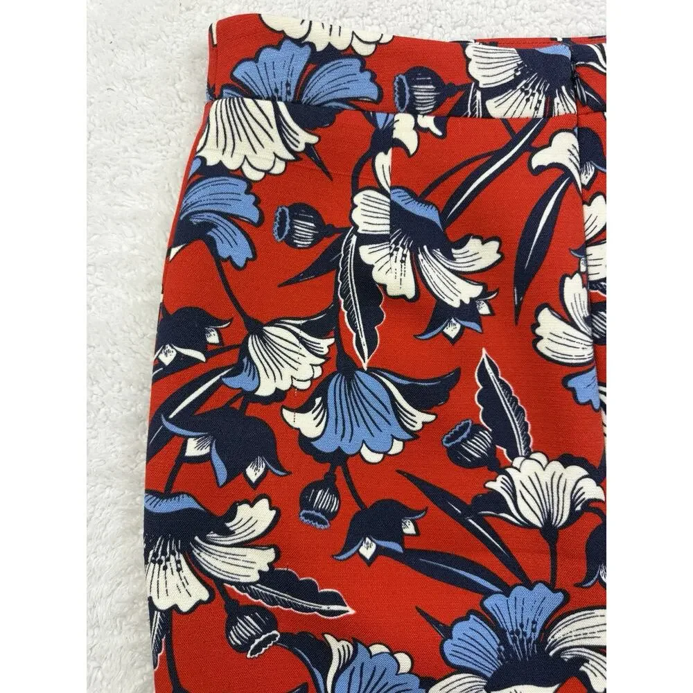 J.Crew Pencil Skirt Womens 2 Red White Blue Floral Ponte Knit Lined Knee Length